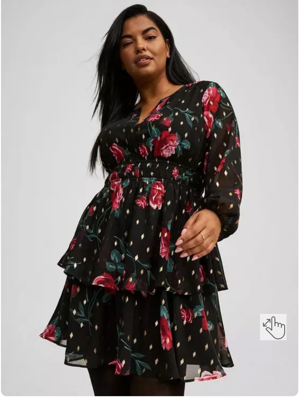 NWOT TORRID Black and Red Floral Smocked Waist Dress